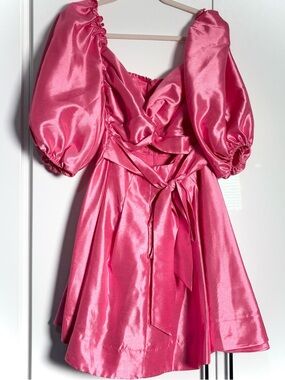 Mable bright pink puff sleeve cutout dress